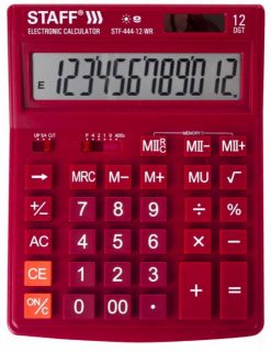 STAFF / Калькулятор настольный Stf-444-12-wr (199x153 мм), 12 разрядов, двойное питание, Бордовый